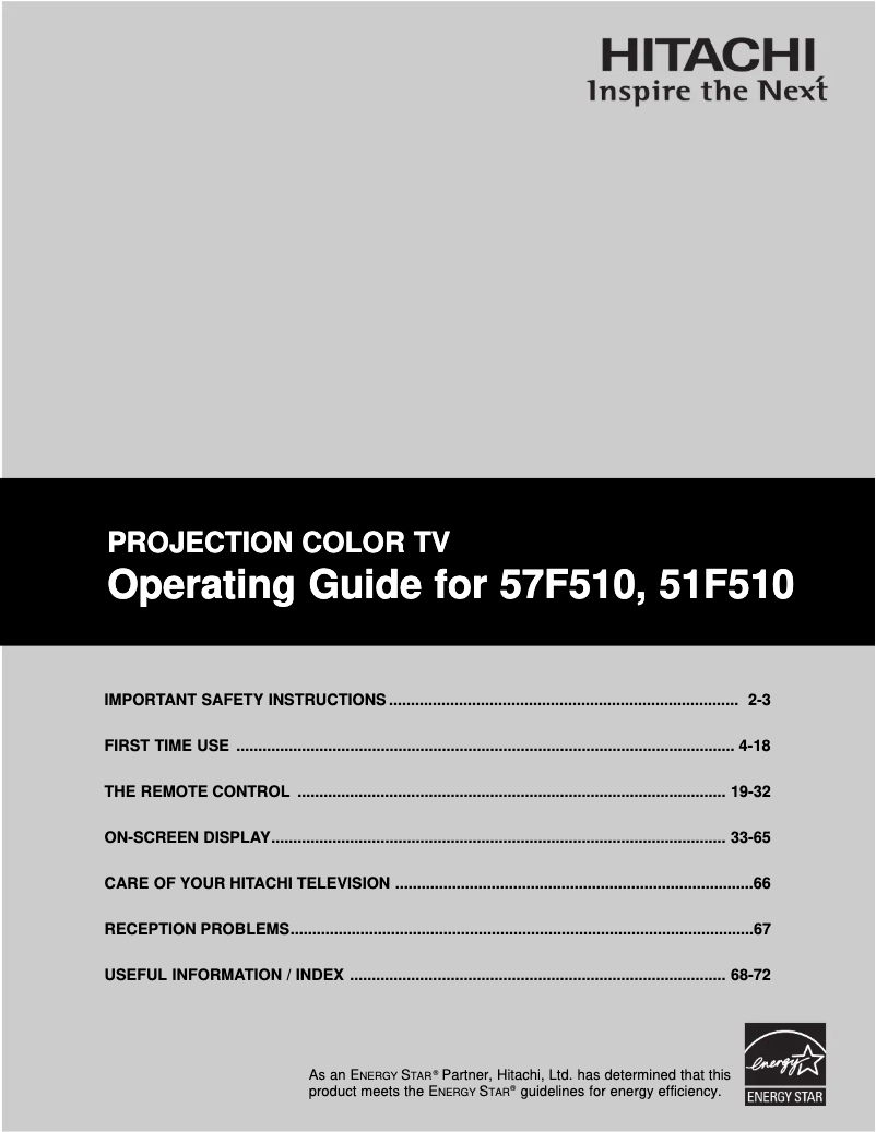 Page 1 de la notice Manuel utilisateur Hitachi 51F510