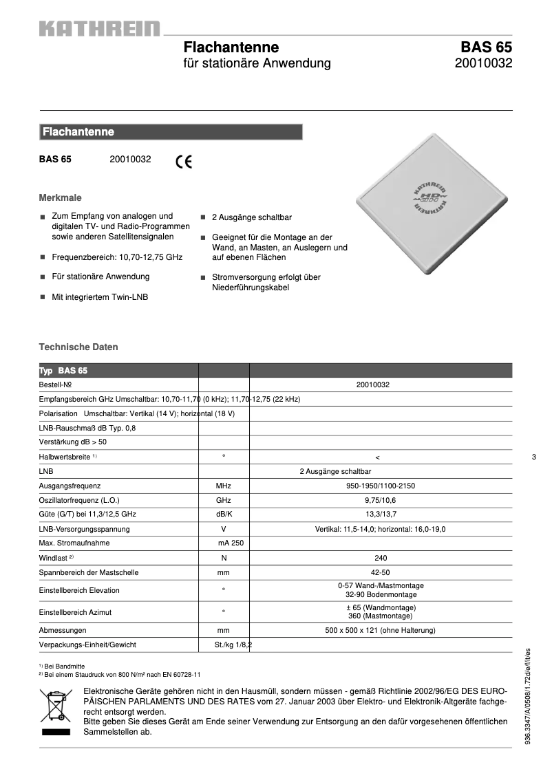 Page 1 de la notice Manuel utilisateur Kathrein BAS 65
