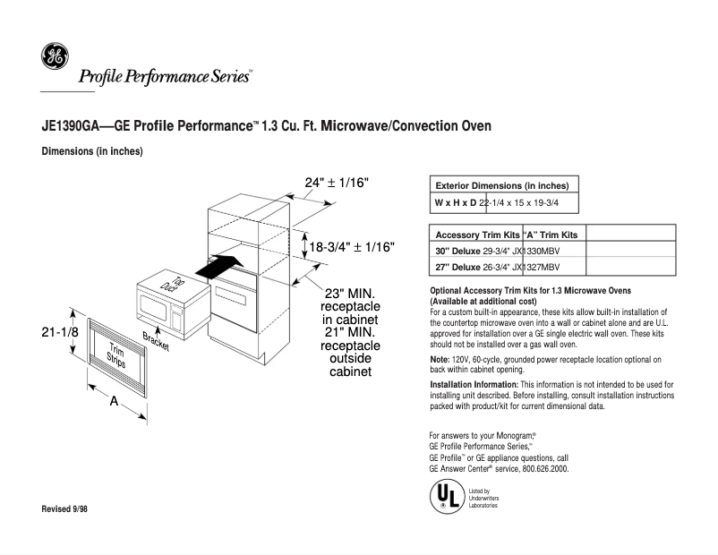 Página 1 del manual Ficha técnica GE Profile Performance JE1390GA