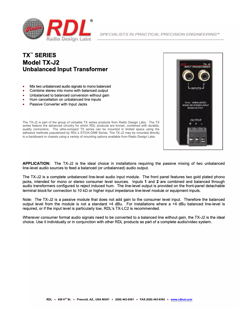 Page 1 de la notice Manuel utilisateur RDL TX-J2