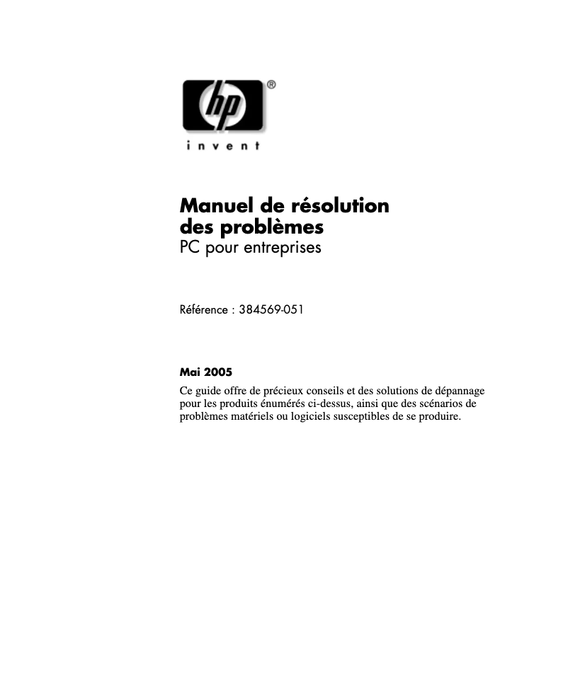 Image de la première page du manuel de l'appareil Compaq dc7600