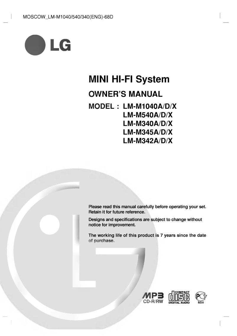 Page 1 de la notice Manuel utilisateur LG LM-M340X