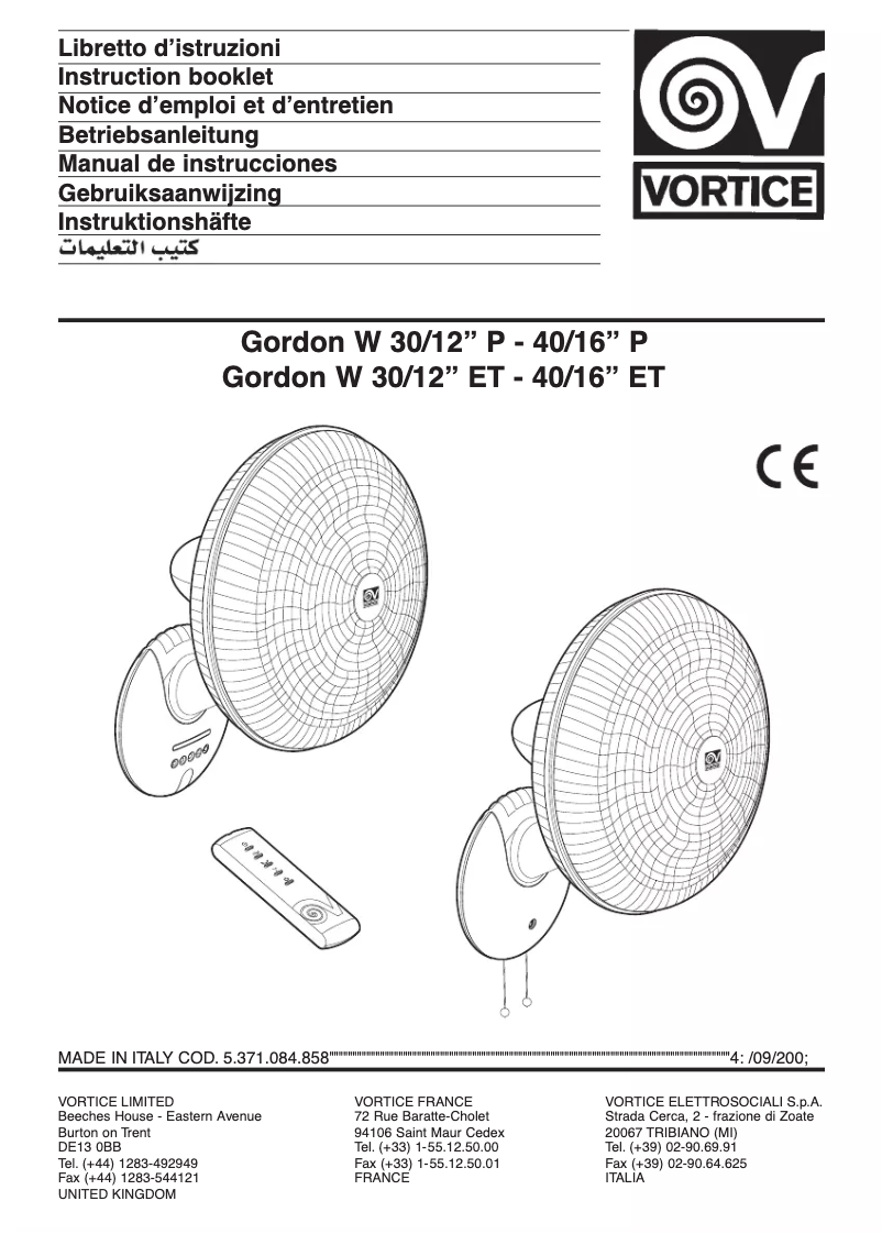 Page 1 of the manual User Manual Vortice Gordon W 30 LG