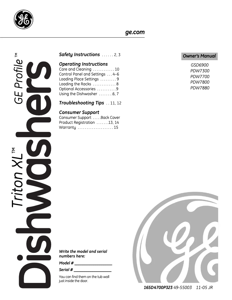 Page n°1 - Manuel d'utilisation et d'entretien GE Adora GHDA960KWW