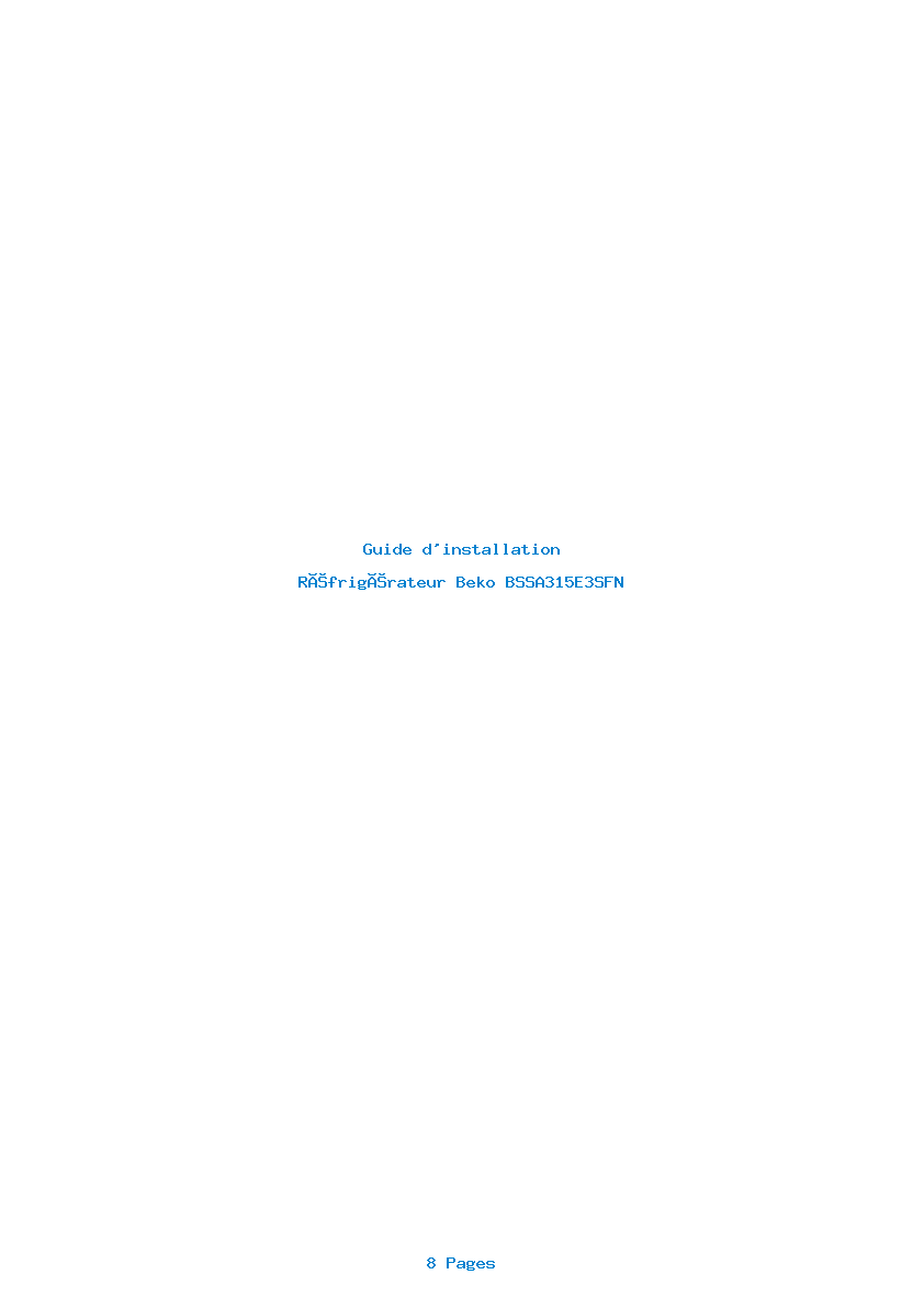 Page 1 de la notice Guide d'installation Beko BSSA315E3SFN