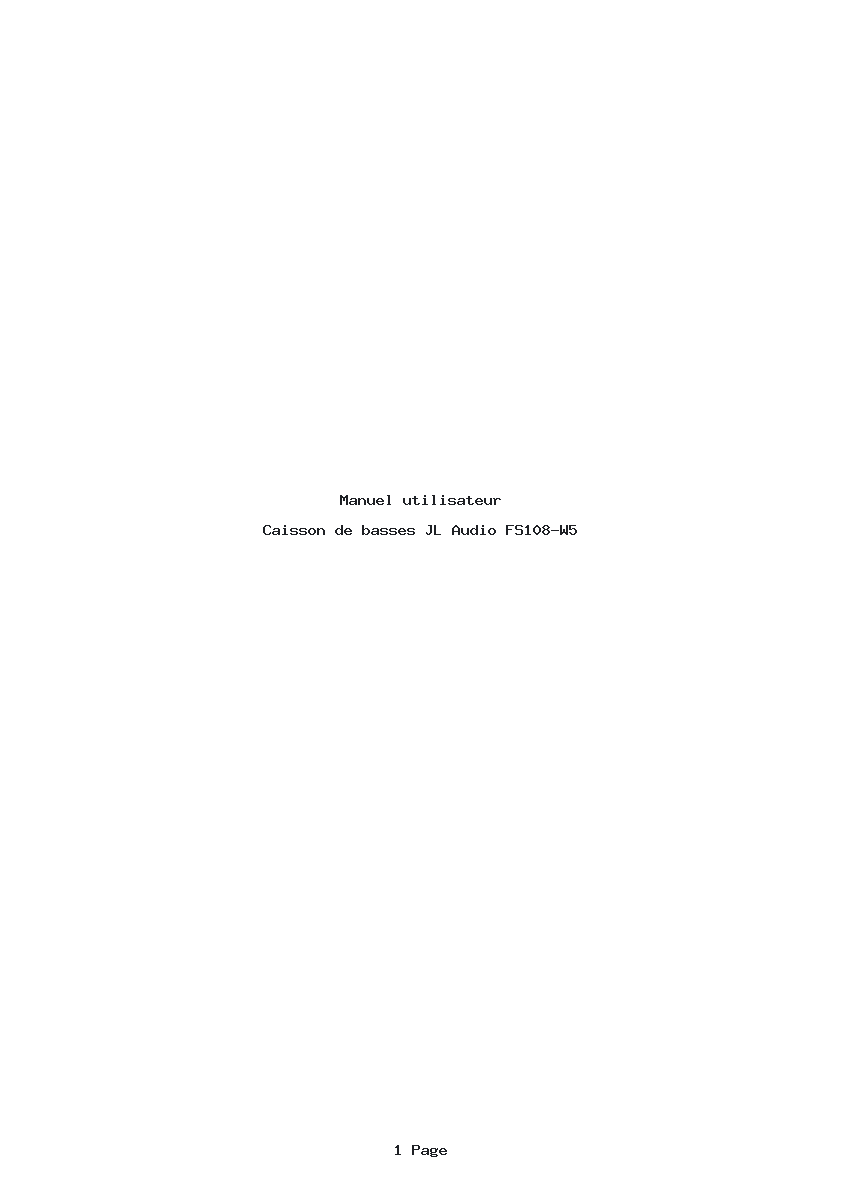 Page 1 de la notice Manuel utilisateur JL Audio FS108-W5