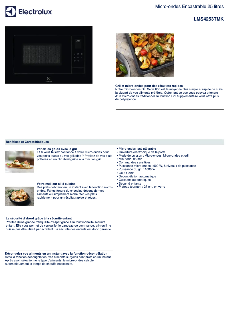 Página 1 del manual Ficha técnica Electrolux LMS4253TMK