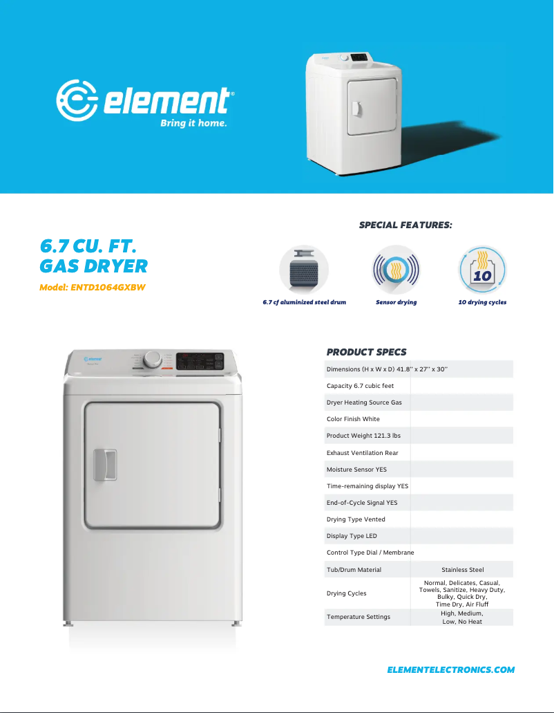 Page 1 de la notice Fiche technique Element ENTD1064GXBW