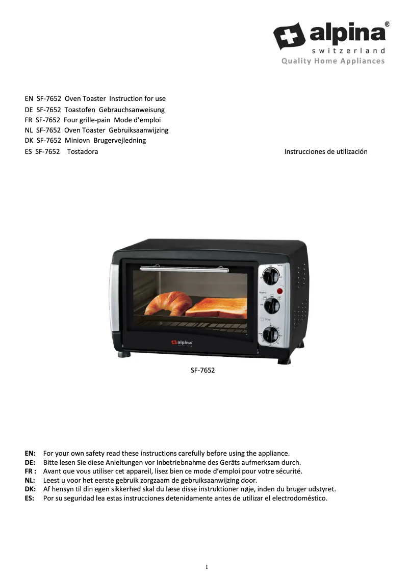 Page 1 de la notice Manuel utilisateur Alpina SF-7652