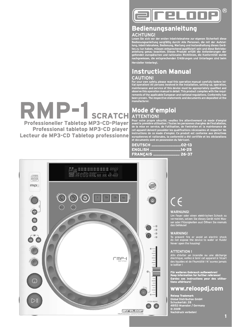 Page 1 de la notice Manuel utilisateur Reloop RMP-1 SCRATCH