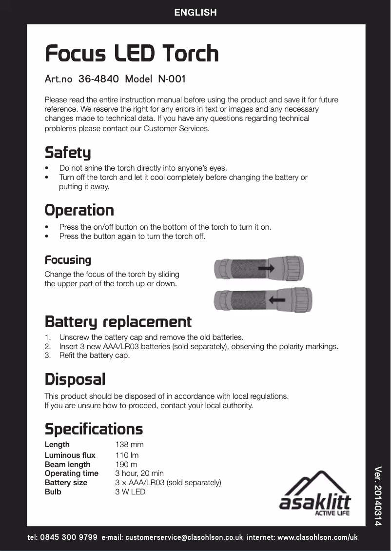 Page 1 of the manual User Manual Asaklitt N-001