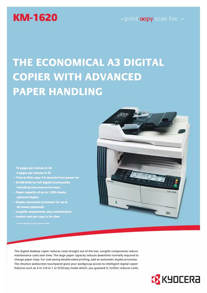 Page 1 de la notice Fiche technique Kyocera KM-1620