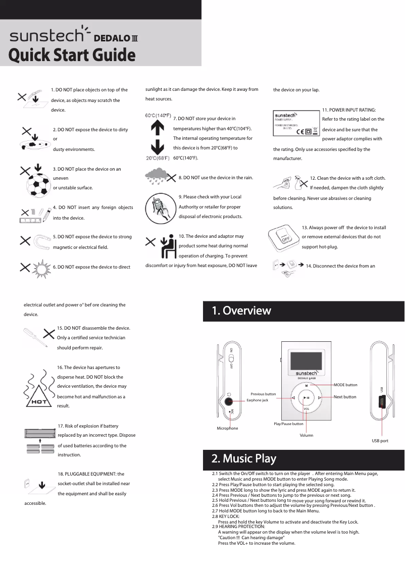 Page 1 de la notice Manuel utilisateur Sunstech Dedalo III