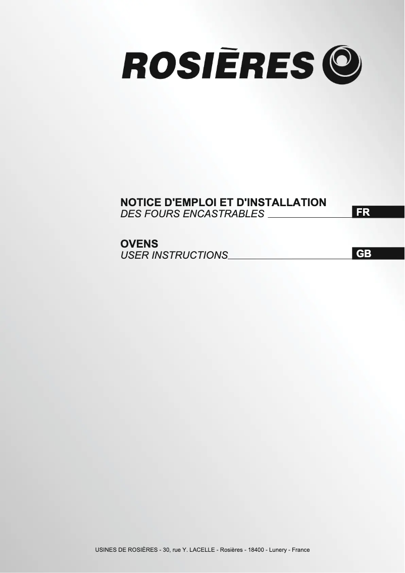 Page 1 de la notice Manuel utilisateur Rosieres RFA 1 BX