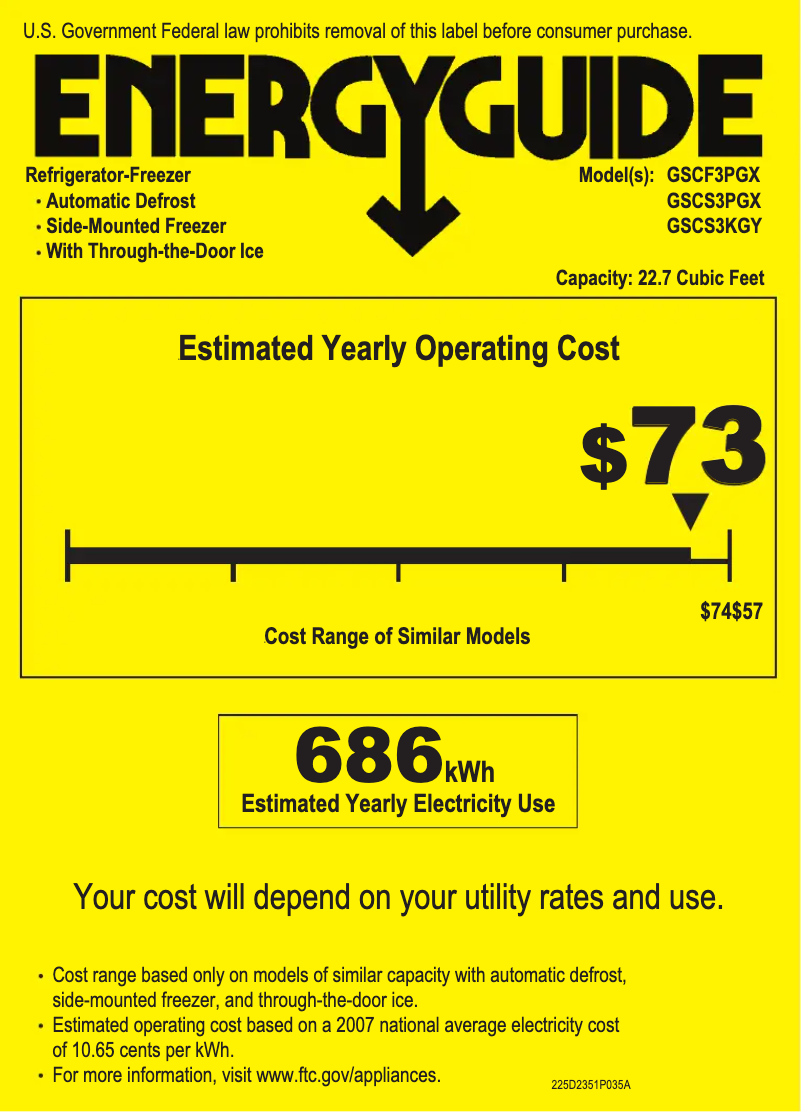 Página 1 del manual Etiqueta energética GE GSCS3KGYSS