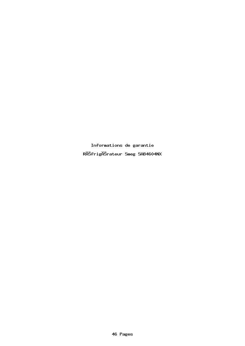 Page 1 de la notice Informations de garantie Smeg SAB4604NX