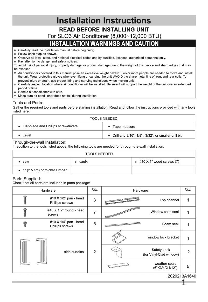 Page 1 de la notice Guide d'installation Frigidaire FFRH1122U1E