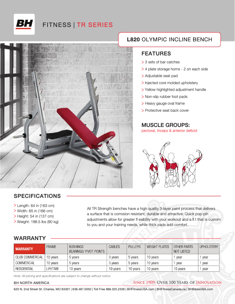 Page 1 of the manual Technical Sheet BH Fitness L820