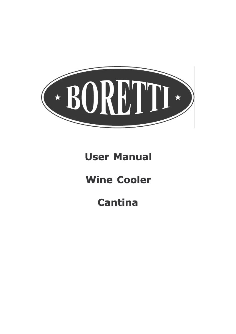Page 1 of the manual User Manual Boretti Cantina Wine Cooler