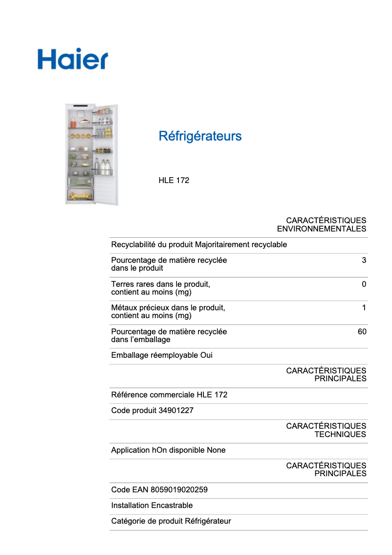 Página 1 del manual Etiqueta energética Haier BI SD 177