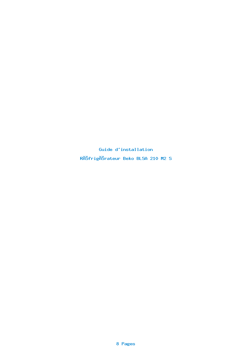 Page 1 de la notice Guide d'installation Beko BLSA 210 M2 S