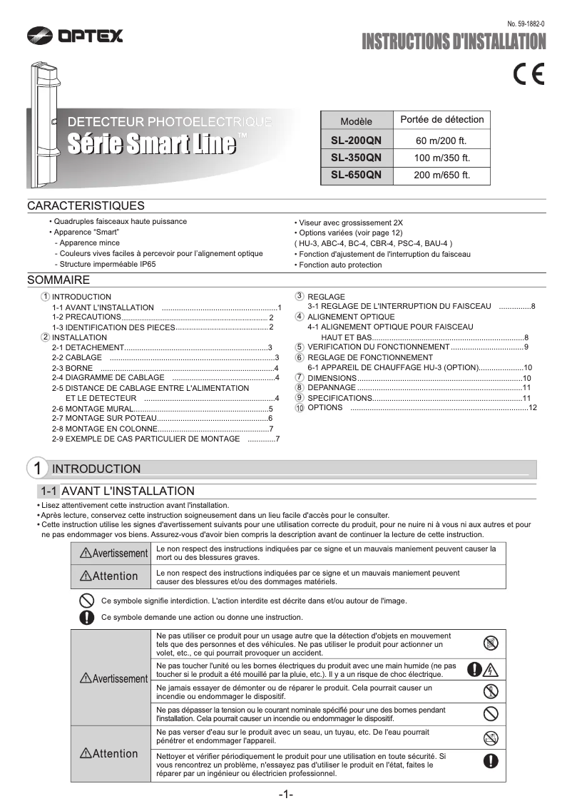 Page 1 de la notice Manuel utilisateur Optex SL-650QN