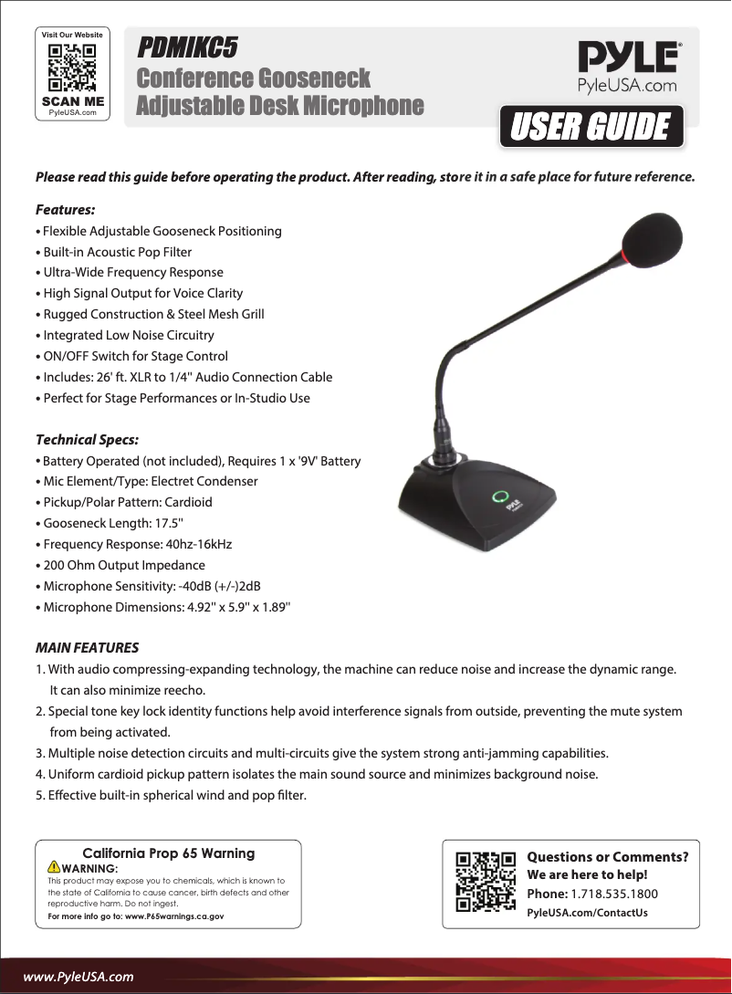 Page 1 de la notice Manuel utilisateur Pyle PDMIKC5