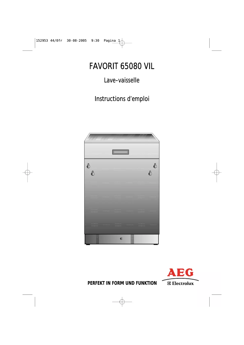 Page 1 de la notice Manuel utilisateur AEG F65080VIL