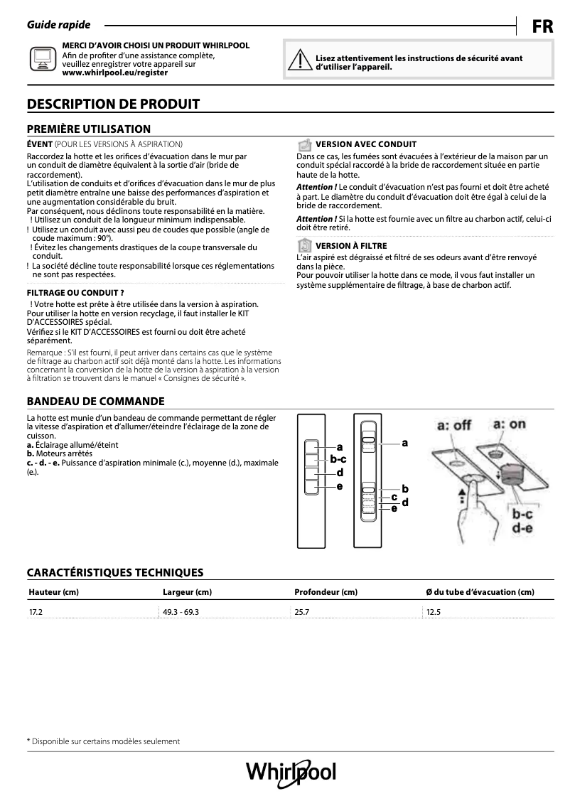 Page 1 of the manual Use and Maintenance Manual Whirlpool WCT 64 FLY X