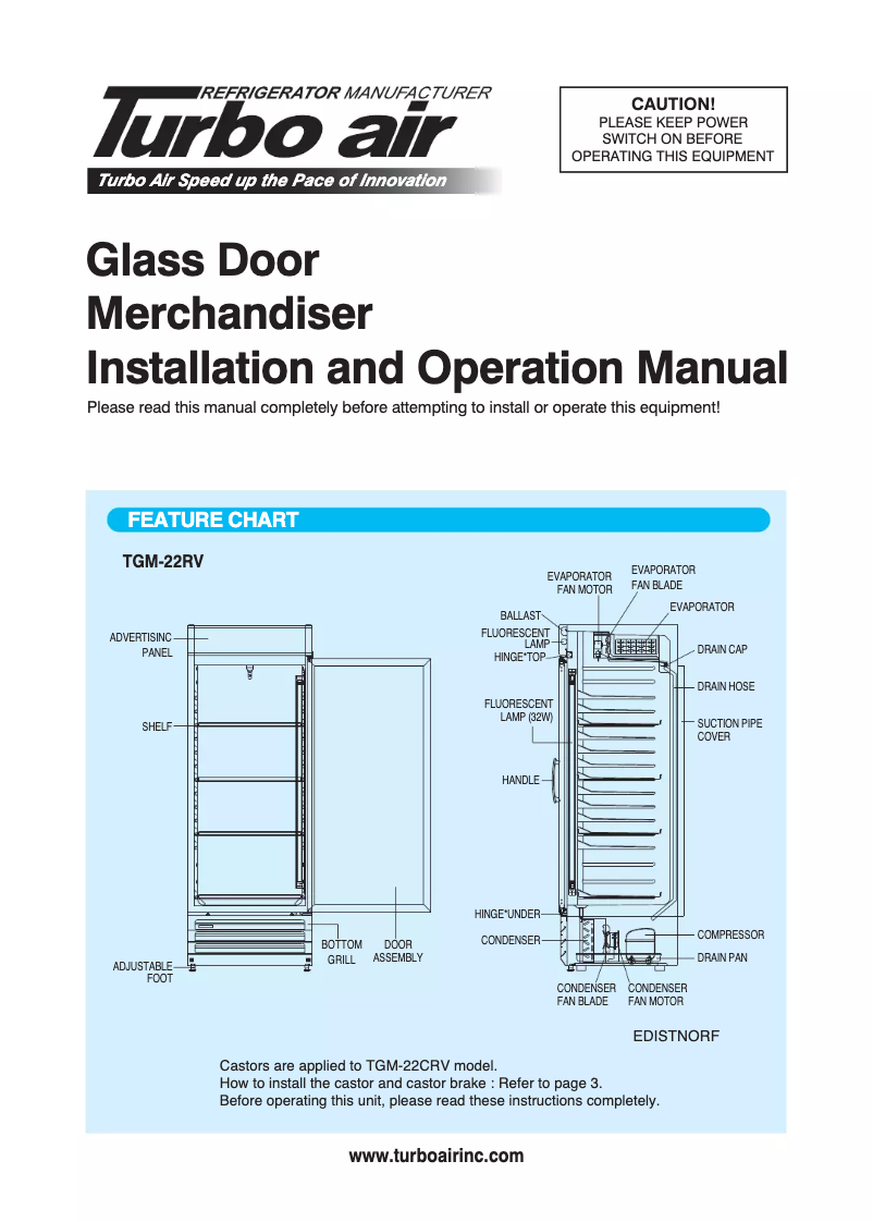 Página 1 del manual Manual de uso y mantenimiento Turbo air TGM-22RV