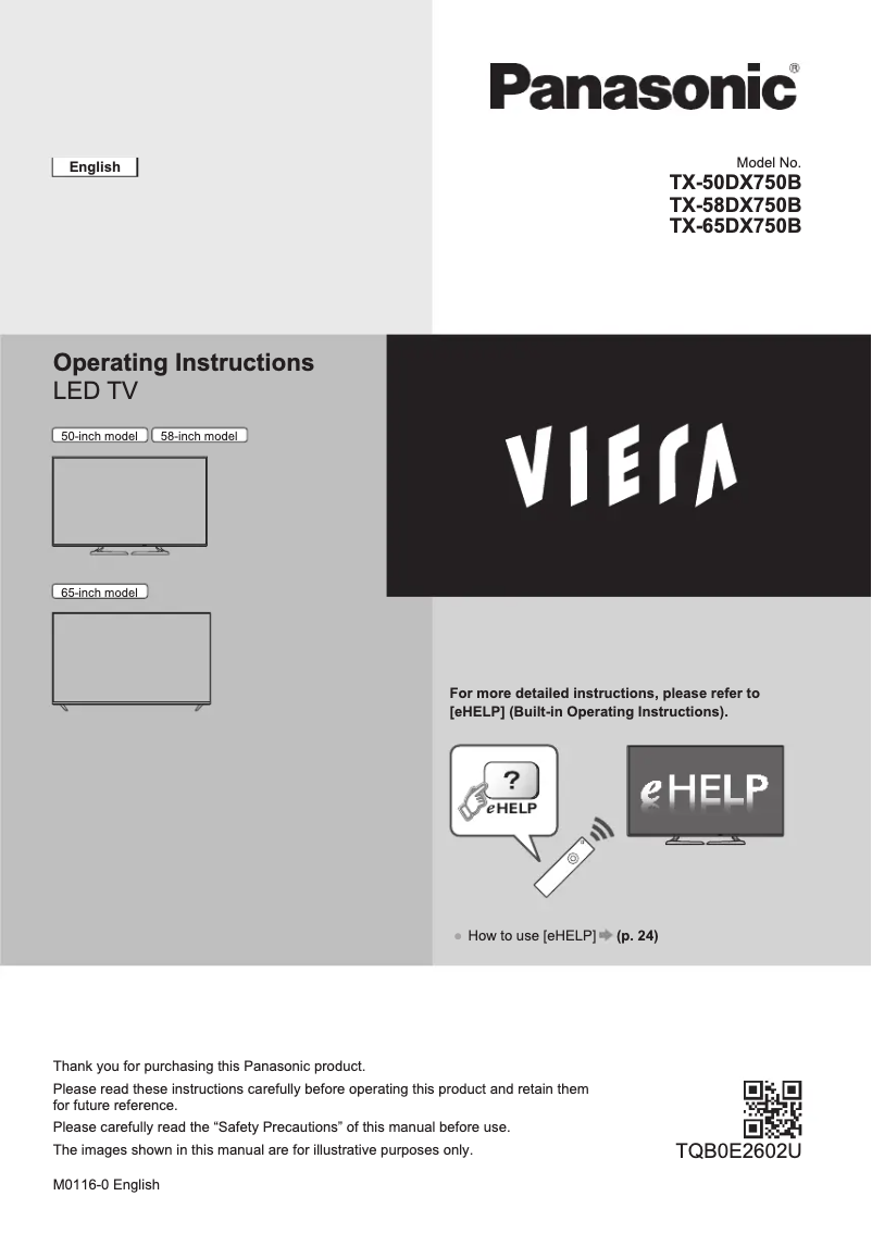 Page 1 de la notice Guide de démarrage rapide Panasonic VIERA TX-58DX750B