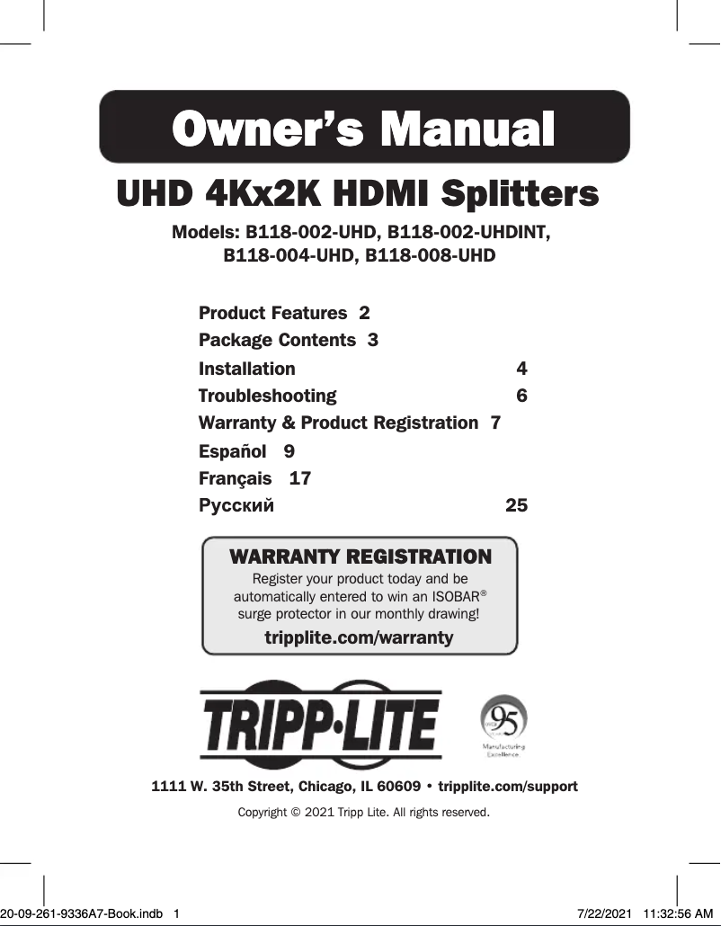 Page 1 de la notice Manuel utilisateur Tripp Lite B118-004-UHDINT
