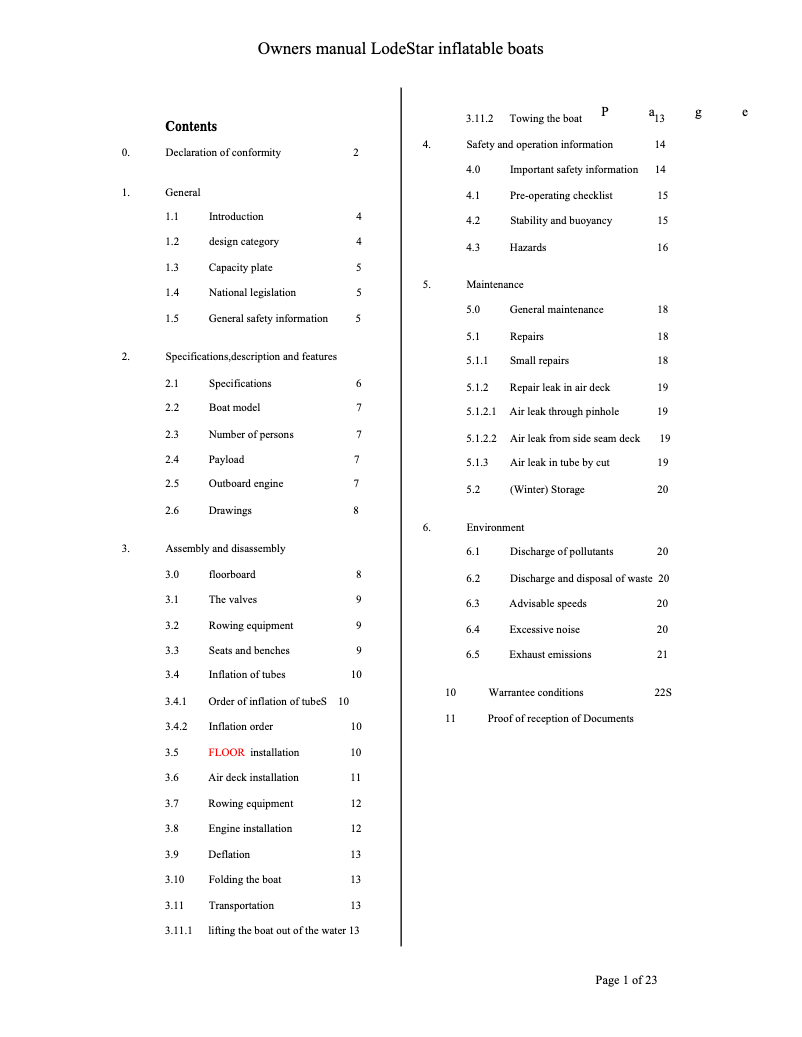 Página 1 del manual Manual de usuario LodeStar Hypalon 260