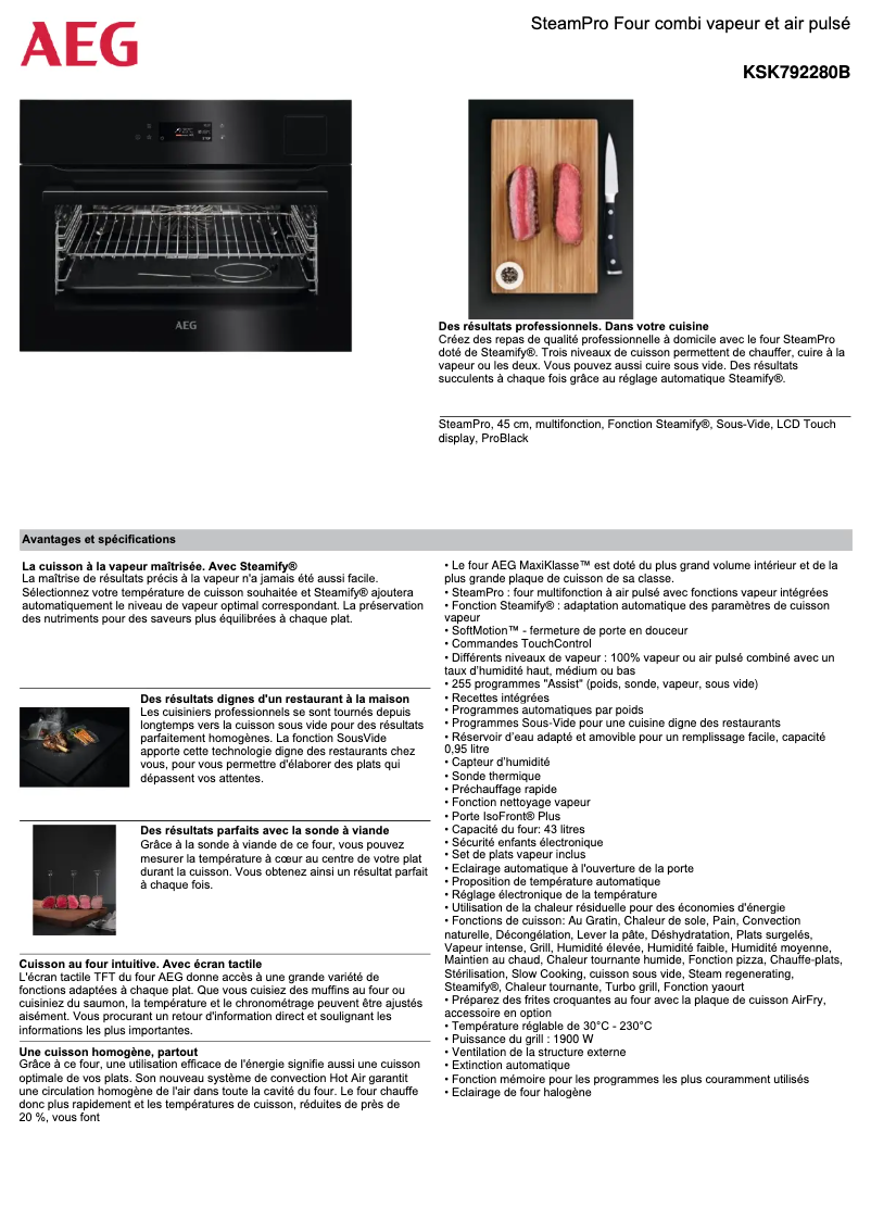 Page 1 de la notice Fiche technique AEG KSK792280B