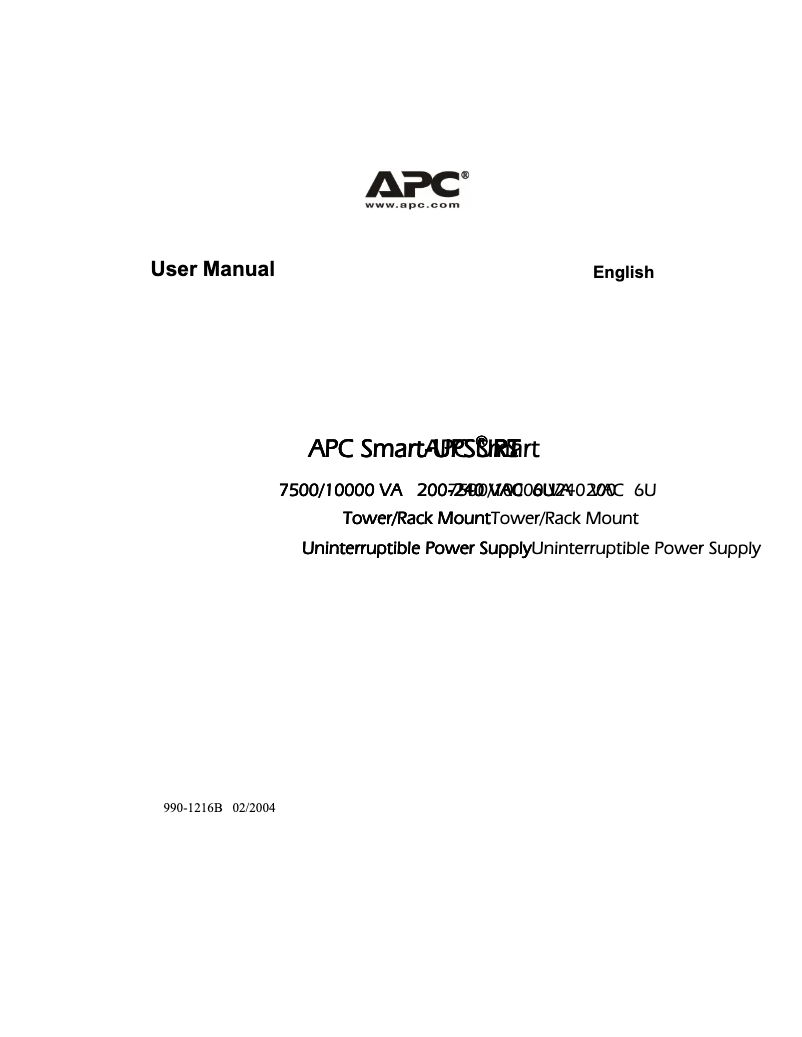 Page 1 de la notice Manuel utilisateur APC SURT10000RMXLT-2TF5