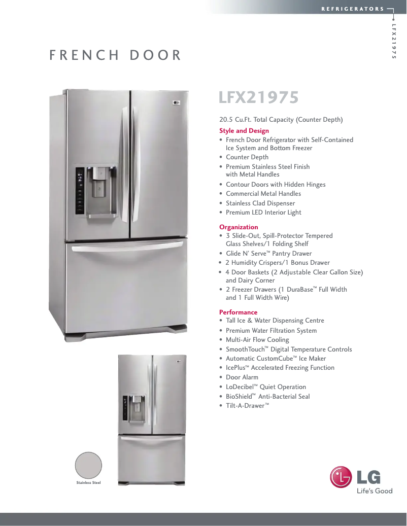 Page 1 de la notice Fiche technique LG LFX21975ST