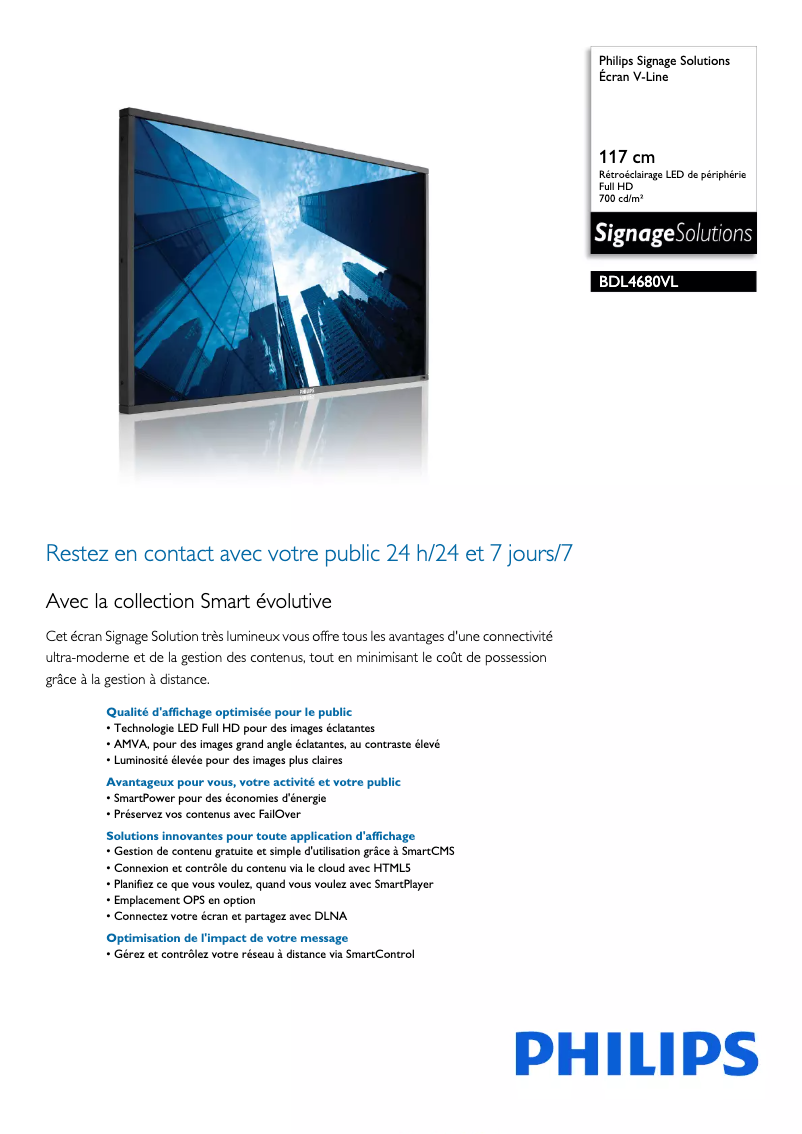 Page 1 de la notice Fiche technique Philips BDL4680VL