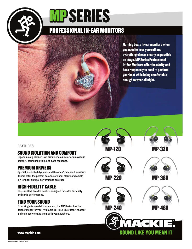 Page 1 de la notice Fiche technique Mackie MP-240 BTA