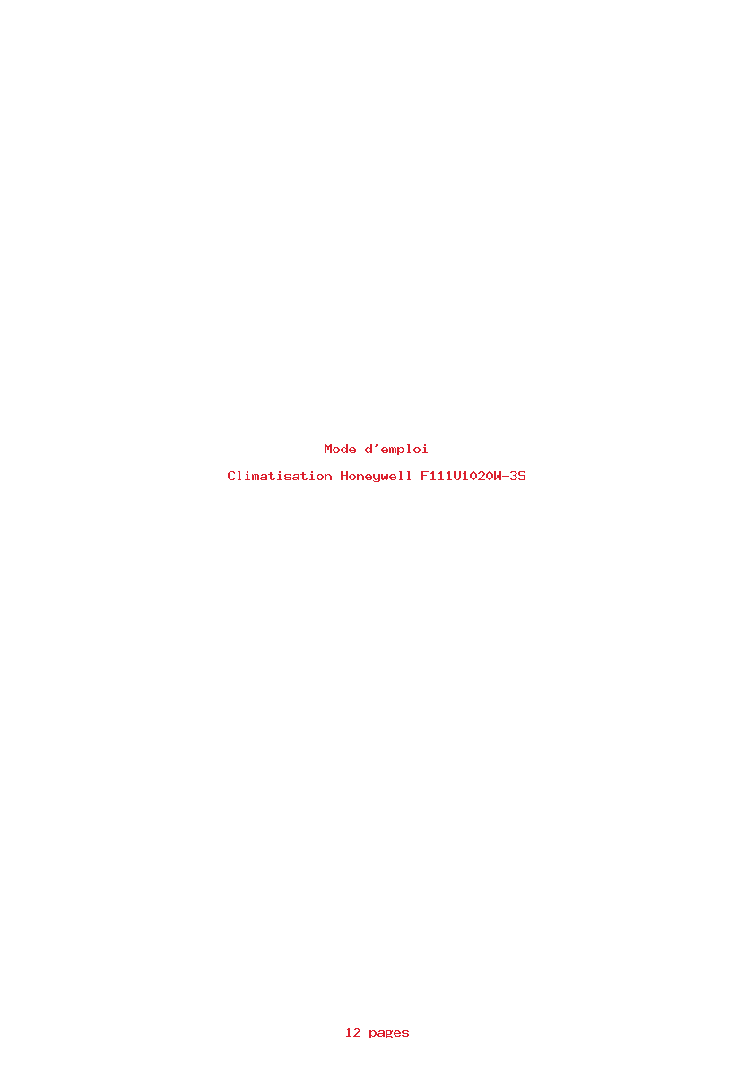 Page 1 de la notice Mode d'emploi Honeywell F111U1020W-3S