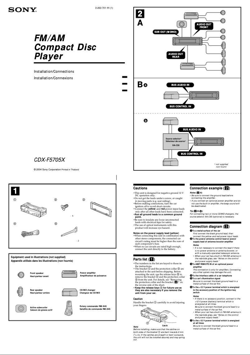 Page 1 de la notice Guide d'installation Sony CDX-F5705X
