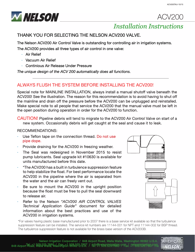 Page 1 de la notice Guide d'installation Nelson ACV200