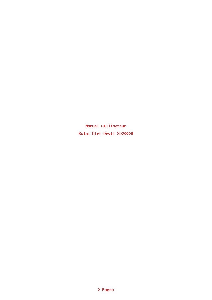 Page 1 de la notice Manuel utilisateur Dirt Devil SD20009