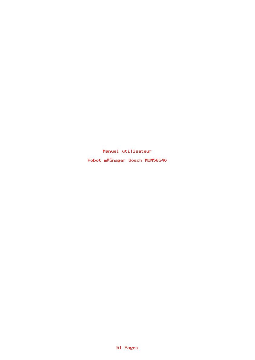 Page 1 de la notice Manuel utilisateur Bosch MUM56S40