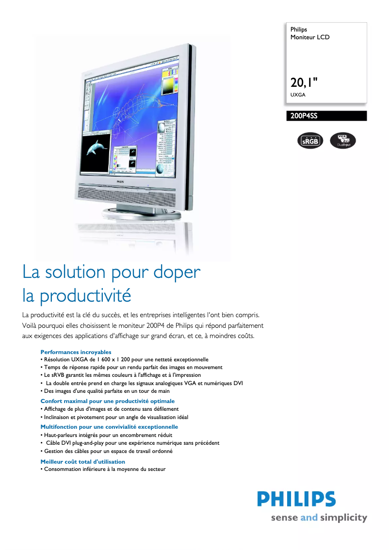 Page 1 of the manual Technical Sheet Philips Brilliance 200P4SS
