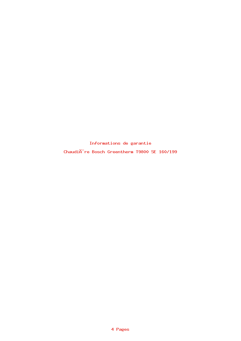Page 1 de la notice Informations de garantie Bosch Greentherm T9800 SE 160/199