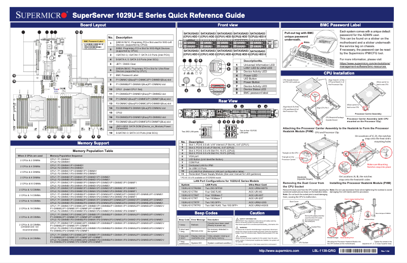 Page 1 de la notice Guide de démarrage rapide Supermicro SuperServer 1029U-E1CR25M