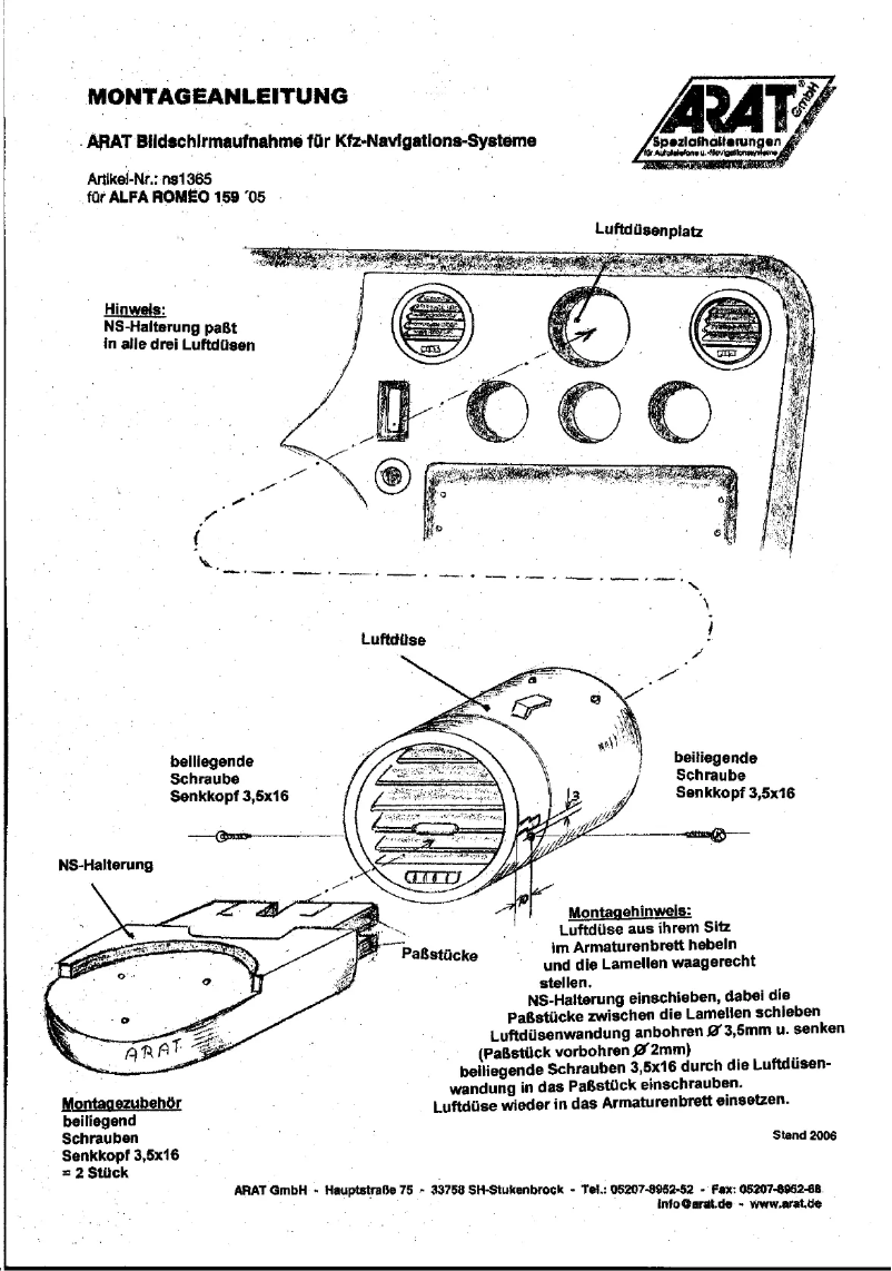 Page 1 de la notice Manuel utilisateur Arat NS1365