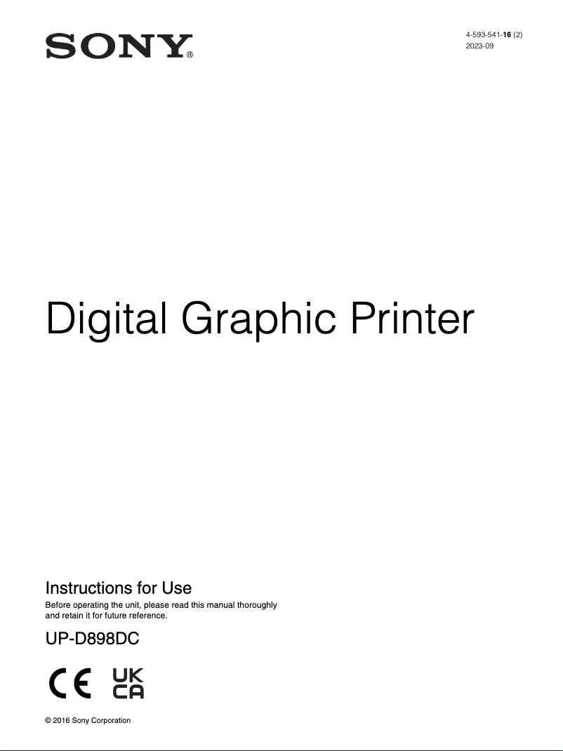 Page n°1 - Manuel utilisateur Sony UP-D898DC