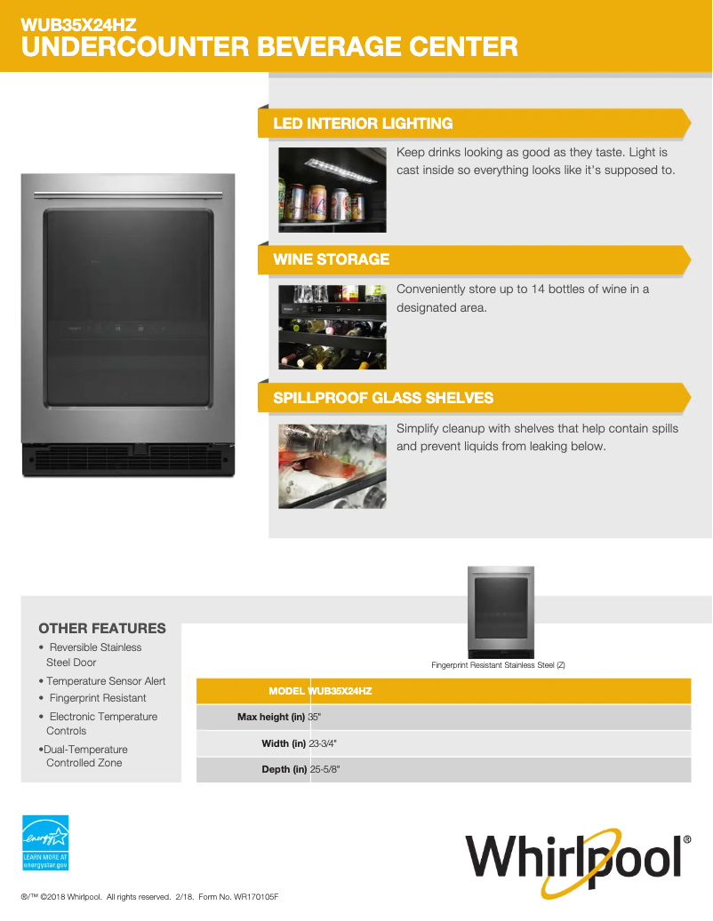 Page 1 of the manual Technical Sheet Whirlpool WUB35X24HZ