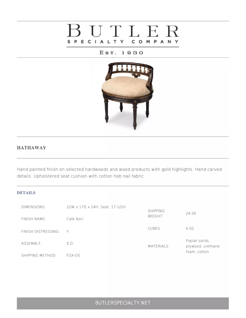 Page 1 de la notice Manuel utilisateur Butler Hathaway 1218104